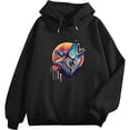 thumbnail image 1 of COMIO Wolf Howling At Moonlight Men's Hoodie Grey Wolf Hunting Ground Watercolor Black, 1 of 3