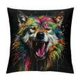 thumbnail image 1 of COMIO Wolf Pillow Covers Tie Dye Throw Pillow Covers Safari Animals Print Cushion Cases For Living Room Splash Graffiti Hip Hop Top Decorative Accent Pillow Cases Colorful Teal Black, 1 of 5