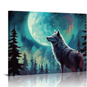 COMIO Wolf Wall Art Abstract Animal Pictures Forest Prints Sky Moon Landscape Canvas Painting Modern Living Room Bedroom Home Decorations