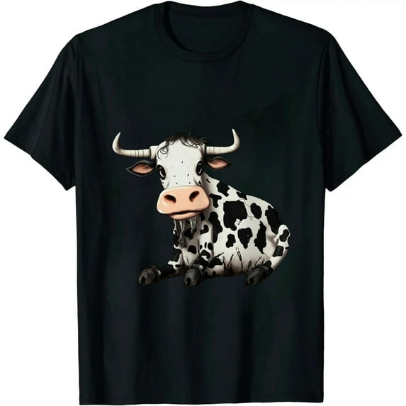 COMIO Women Cute Cow Print Graphic Sweatshirt Casual Loose Fit Blouses Tops Round Neck