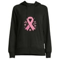 thumbnail image 1 of COMIO Women Hoodie Pink Ribbon Flower Victorious Fighter Top Black, 1 of 4