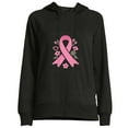 thumbnail image 1 of COMIO Women's Hoodie Stand Strong Tee Pink Ribbon Love Flower Black, 1 of 4