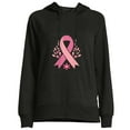 thumbnail image 1 of COMIO Women's Pink Ribbon Brave Hearted Tee Hoodie Black, 1 of 4