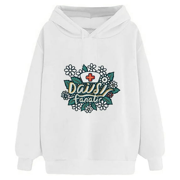 COMIO Women's Thrasher Hoodie Daisy Fanatic Long Sleeve White Hoodie White