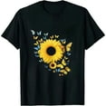 thumbnail image 1 of COMIO Womens Butterfly Sunflower T-Shirt, Cute Inspirational Graphic Short Sleeve Tees Shirts, 1 of 3