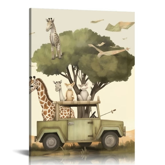 COMIO Woodland Nursery Decor Baby Wildlife Canvas Wall Art Forest Animal Cat Lion Elephant Monkey Giraffe Travel Poster Nursery Boho Wall Decor Picture Kids