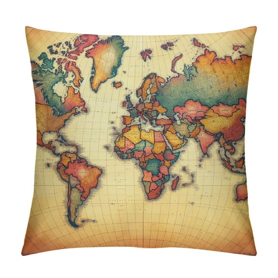 YANMS World Map Throw Pillow Covers for Men Women, Map Old Map Bedding Throw Pillowcase, Decorative Pillow Cushion Cover for Couch Sofa Bed Home