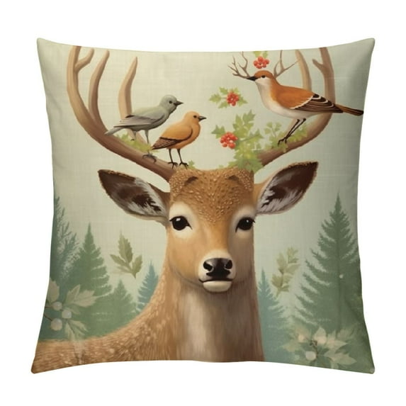COMIO Xhomeli Vintage Christmas Animal Deer Pillow Cover Farmhouse Bird Pillow Cases Cushion Cover Snowflake Background Pillowcase Outdoor Decor Home Sofa Gift
