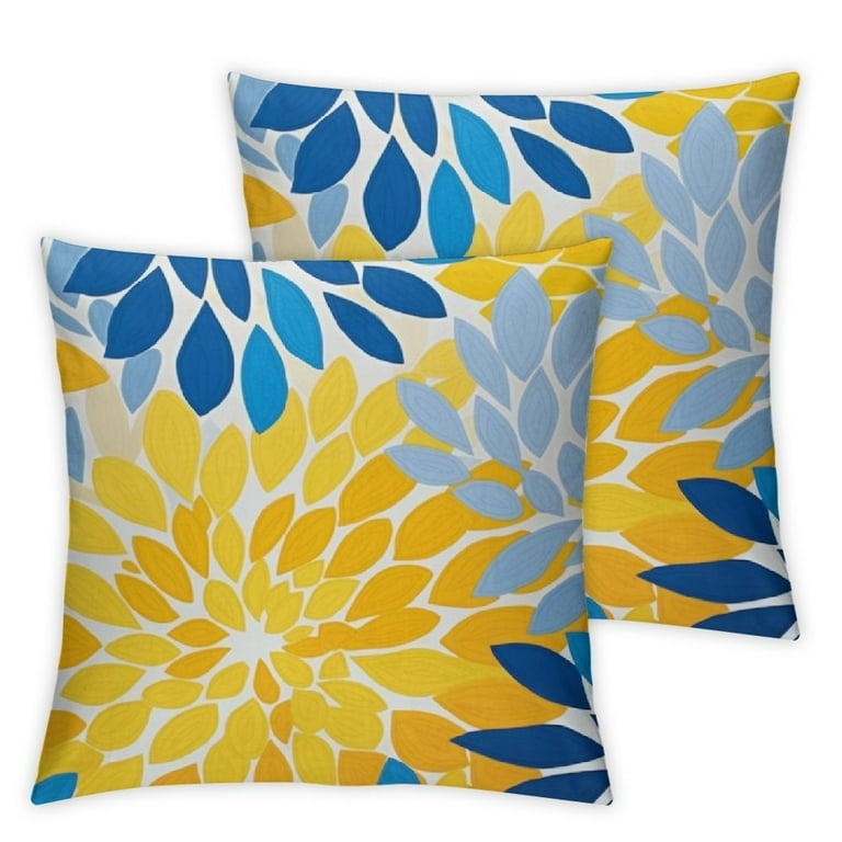 COMIO Yellow Blue Flower Pillow Covers Set of 2 White Gray Colored Throw Pillows Outdoor Waterproof Decor for Living Room Sofa Patio Funiture Garden Floral Cushion Case Walmart
