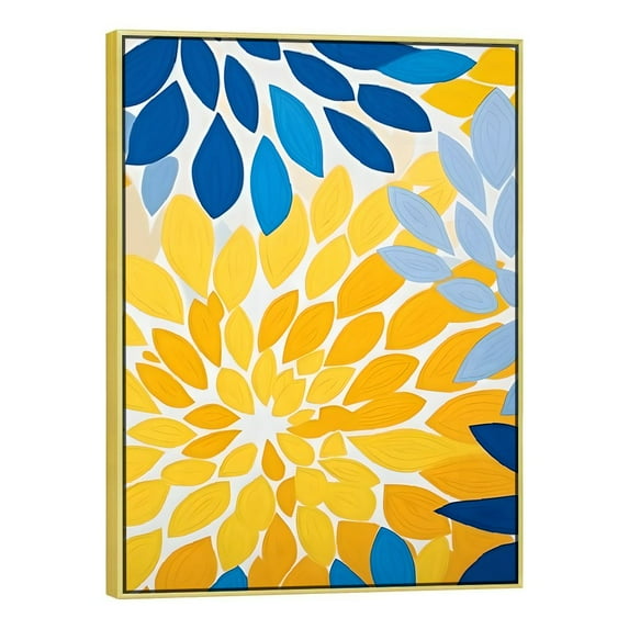 COMIO Yellow Blue Flower White Gray Colored Outdoor Canvas Wall Art with Golden Frame 12x16in / 16x20in 16x20in