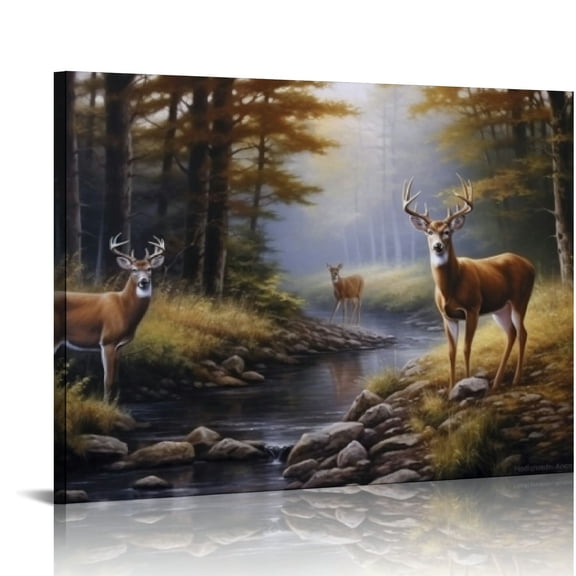 COMIO  Yellow Landscape Wall Art Canvas Printed Painting Wildlife Animal Deers Picture Living Dining Room Decorations Modern Panel Piece