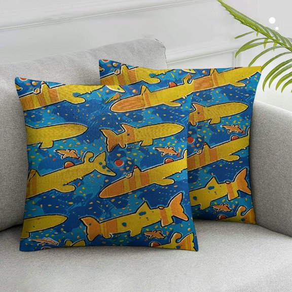 YANMS Fluffy Throw Pillow Cushion Cover, Pop Art Style Retro Underwater Theme Classical Submarine Design Print, Decorative Square Accent Pillow Case, Yellow and Blue White