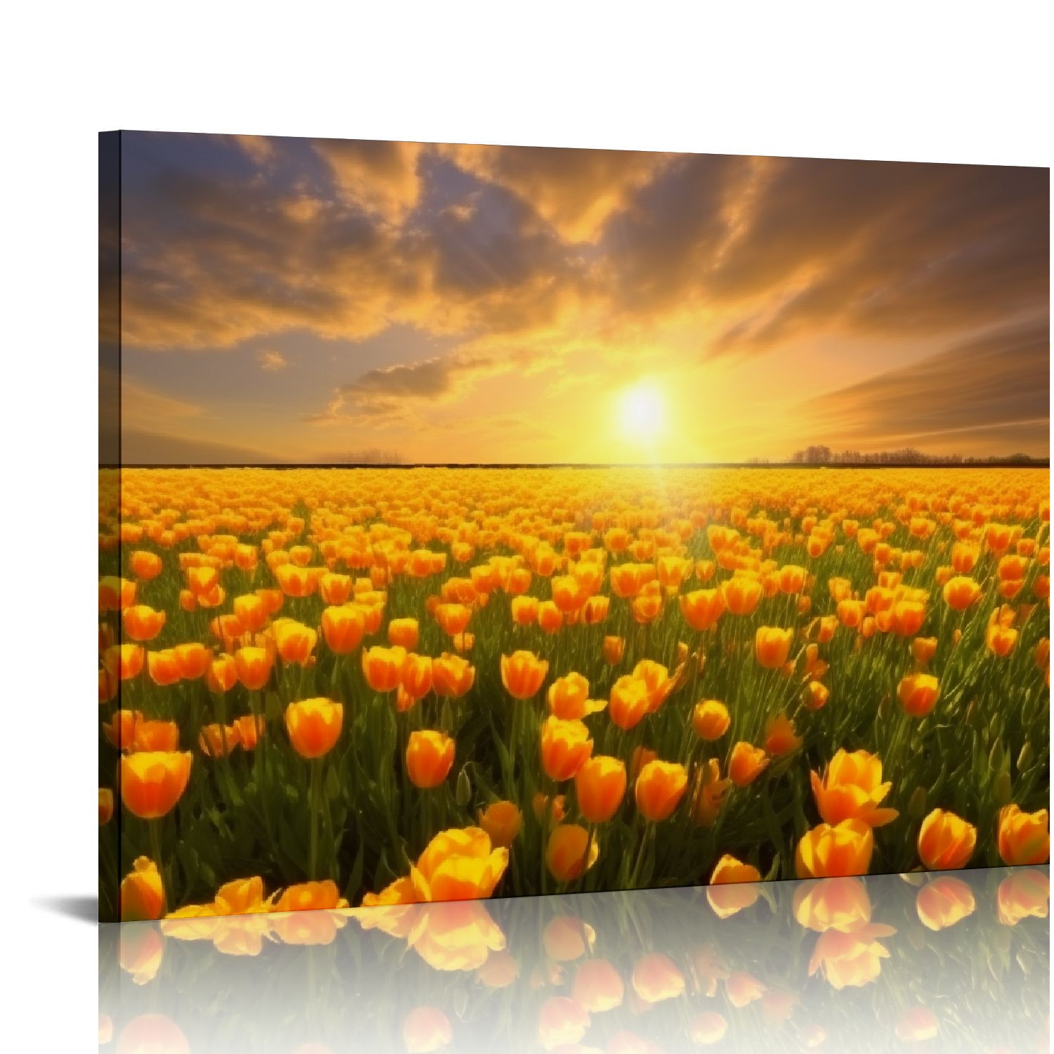 COMIO Yellow Tulip Canvas Wall Art, Yellow Tulip Field with Sunlight ...
