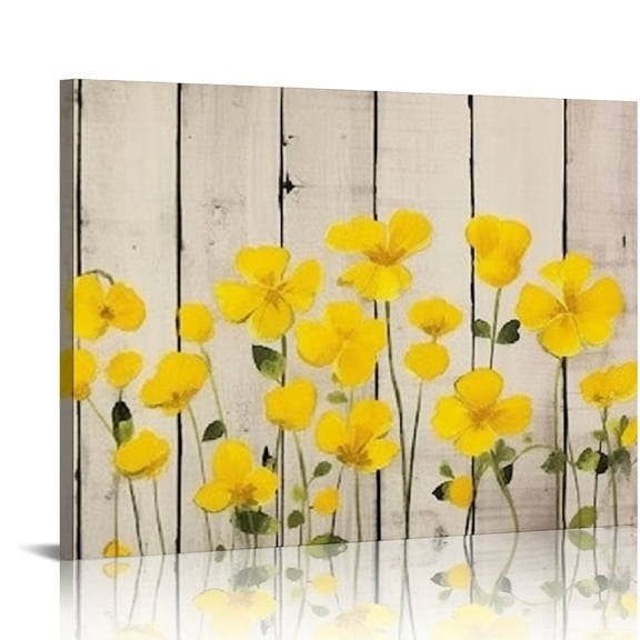 COMIO Yellow Wall Art Bedroom Farmhouse Decor Flower Rustic Pictures Bathroom Floral Gray Canvas Paintings Grey Prints Artwork Living Room Home Decoration Gifts
