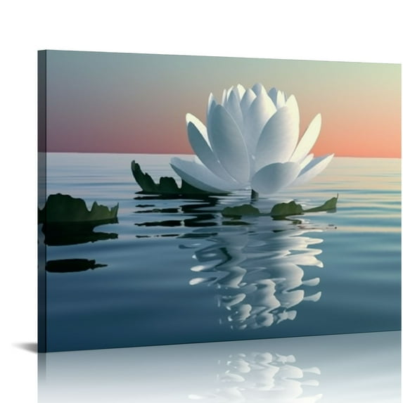 COMIO Zen Canvas Print Wall Art White Lotus Flower Wall Decor Spa Meditation for Bathroom Yoga Spiritual Livng Room Decor Ready to Hang
