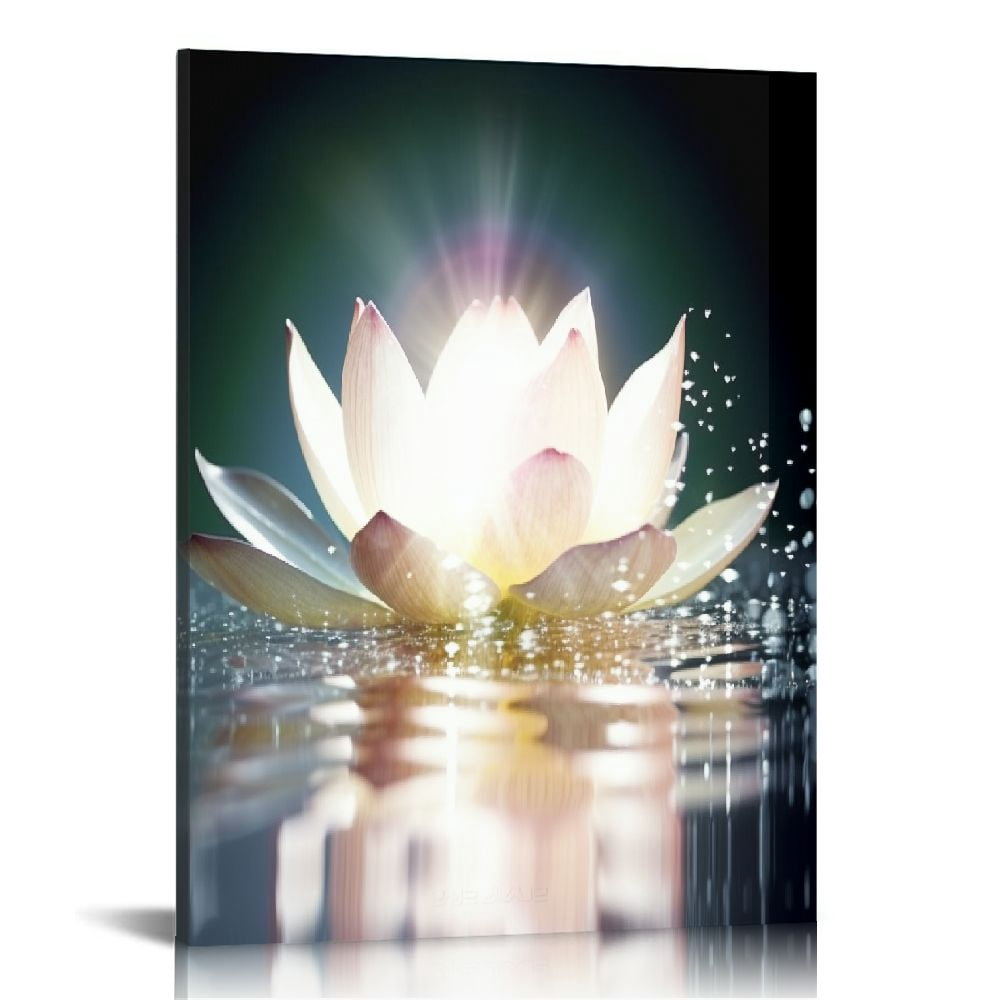 COMIO Zen Canvas Wall Art White Lotus Flower Bloom in Water Picture ...