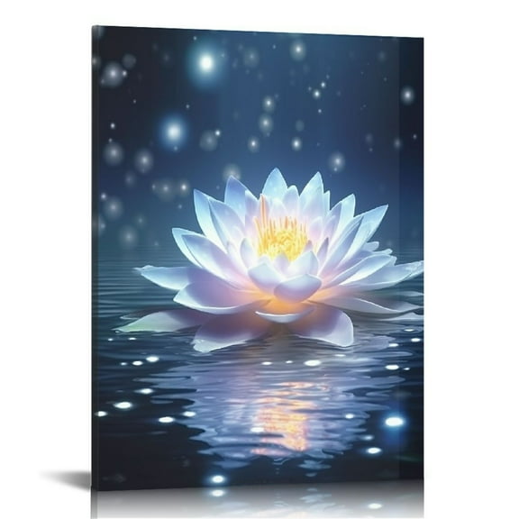 COMIO Zen Canvas Wall Art White Lotus Flower Canvas Painting ,Still Life Meditation Decoration Picture Painting Canvas Poster Print Artwork Stretched and Framed Decor Ready to Hang 16x20in