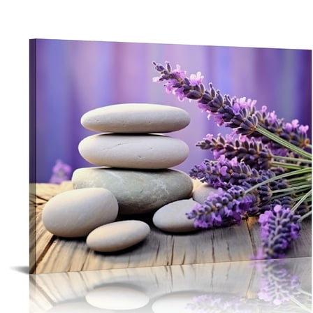 COMIO  Zen Pictures Wall Decor Lavender Canvas Wall Art Purple Flower Spa Stones Painting Print Modern Meditation Decor
