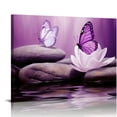 thumbnail image 1 of COMIO  Zen Stone Canvas Wall Art Water Lily and Purple Butterfly on the Lake Wall Art for Bathroom Living Room Bedroom Spiritual Yoga Spa Picture Wall Decor Framed Bedroom Wall Art, 1 of 4