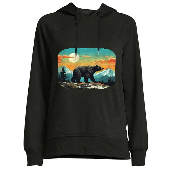 COMIO Zion Retro Bear & Mountain Vintage Graphic Pullover Hoodie