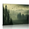 thumbnail image 1 of YANMS Forest Picture Wall Art Framed: Foggy Landscape Photographic Printed on Canvas with Black Framed for Living Room, 1 of 4