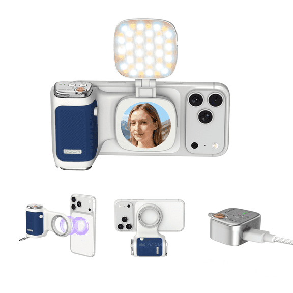 COMITOK MOCA+Fill Light Magnetic Phone Camera Grip for iPhone 17 Detachable Wireless Remote Ergonomic Stabilizer iOS17/18 Vlog TikTok YouTube Creator