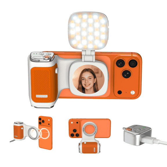 COMITOK MOCA Magnetic Camera Grip for iPhone 17 with Fill Light Detachable Remote Control Ergonomic Handle Compatible iOS17/18 Travel Photography