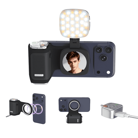 COMITOK MOCA Magnetic Phone Grip Stabilizer with Detachable Remote Fill Light&Lens Flip iPhone 17 iOS17/18 Compatible Travel TikTok YouTube Essential
