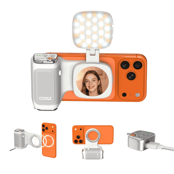 COMITOK MOCA Magnetic iPhone Grip Tripod with Fill Light & Mirror - Wireless Remote Ergonomic Design for iOS17/iOS18 Selfie TikTok Travel Photography Vlogging