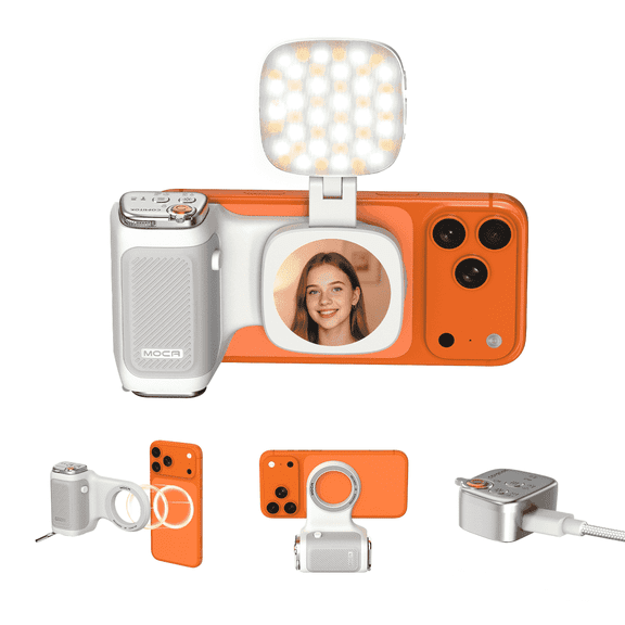 COMITOK MOCA Magnetic iPhone Grip with Fill Light- Wireless Remote Ergonomic Design Compatible iOS17/iOS18 Selfie TikTok Travel Photography Vlogging