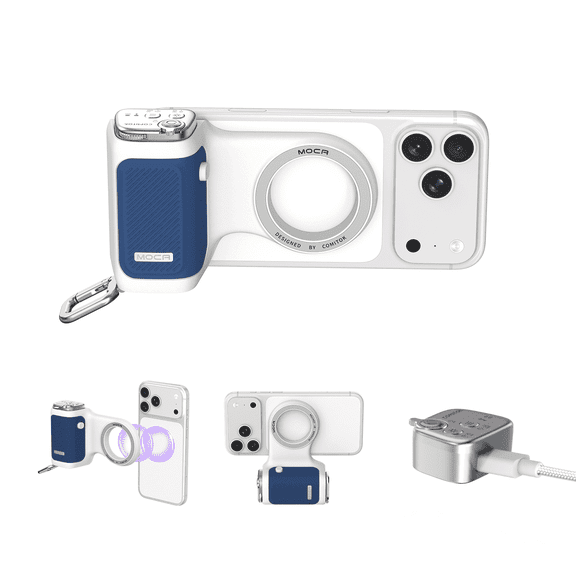 COMITOK MOCA iPhone Grip with Magnetic Detachable Remote 1-Click Shutter Lens Flip Compatible iOS17/iOS18 Perfect for Video Recording Live Streaming