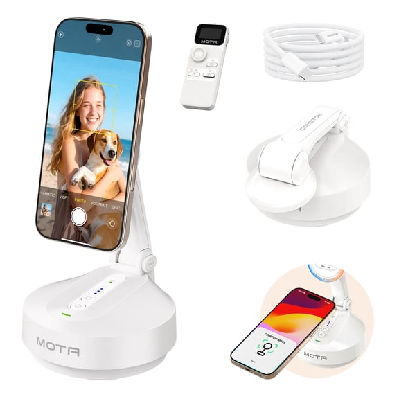 COMITOK MOTA Magnetic 2-Axis Auto Face Tracking Gimbal for iPhone 360° Rotation Desktop Stabilizer with Remote White