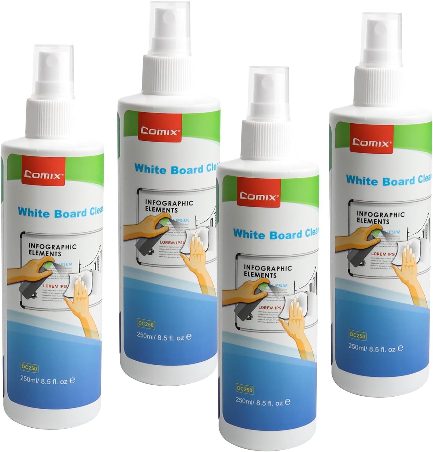 COMIX Whiteboard Cleaner, 8.5oz Dry Erase Cleaner, NonToxic White board Cleaning Spray, 4 Pack