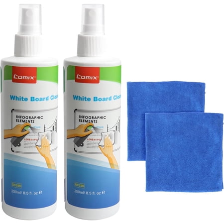 COMIX Whiteboard Cleaner, 8.5oz Dry Erase Cleaner, Non-Toxic White board Cleaning Spray with Cloths, 2 Pack