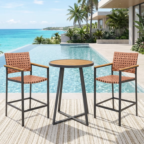 Table Plans COMLAX FIELD 3-Piece Bar Height Patio Table and Chair Set, Bistro Set ...