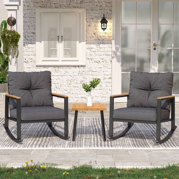 COMLAX FIELD 3-Piece Patio Rocking Chairs Set, Outdoor Rocking Furniture Set, Patio Conversation Sets