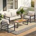 thumbnail image 1 of COMLAX FIELD 4-Piece Patio Furniture Set, Metal Outdoor Conversation Set with Coffee Table & Removable Cushions, 1 of 7