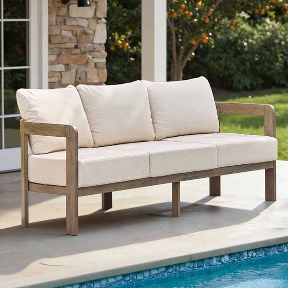 COMLAX FIELD Outdoor Couch, Aluminum Patio 3-Seat Modern Sofa with Washable Thick Cushion