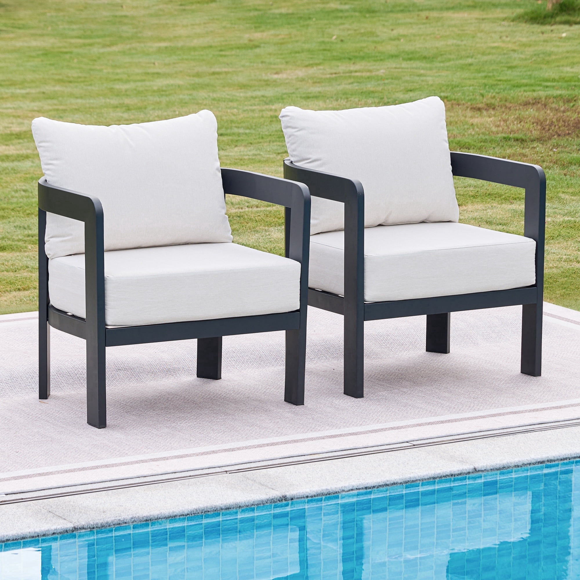 COMLAX FIELD Outdoor Furniture Set, 2-Piece Metal Modern Patio Armchairs with Thick Cushions, Outdoor Conversation Set Balcony Chairs