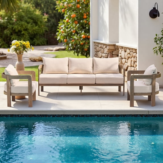 COMLAX FIELD Outdoor Furniture Set, 3-Piece Metal Patio Conversation Set with 6" Thick Cushions, Outdoor Couch and Patio Chairs Set