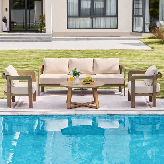 COMLAX FIELD Outdoor Furniture Set, 4-Piece Metal Patio Conversation Set with 6" Thick Cushions, Outdoor Couch and Patio Chairs Set