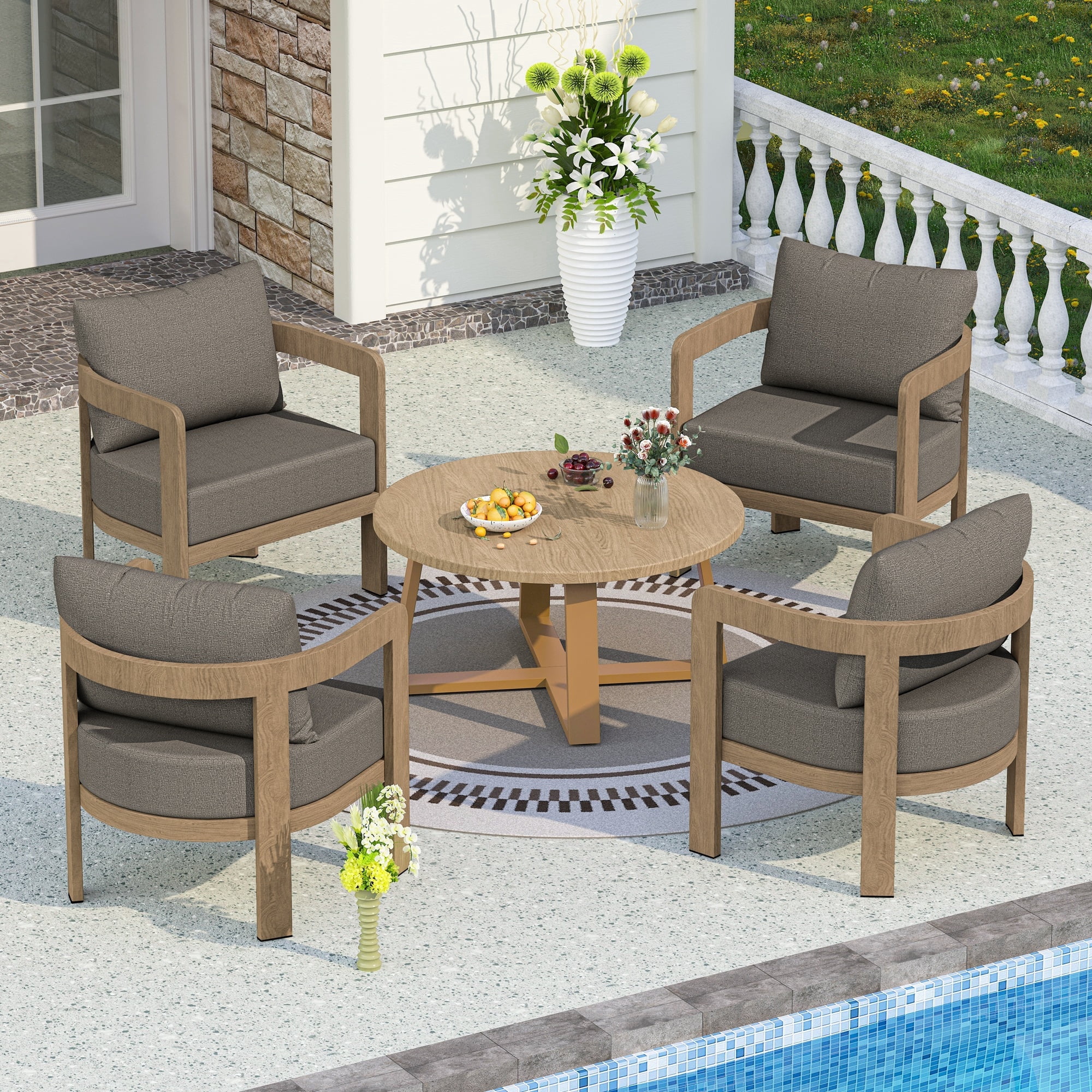COMLAX FIELD Outdoor Furniture Set, 5-Piece Metal Patio Conversation Set with 6" Thick Cushions, Outdoor Chairs and Table Set