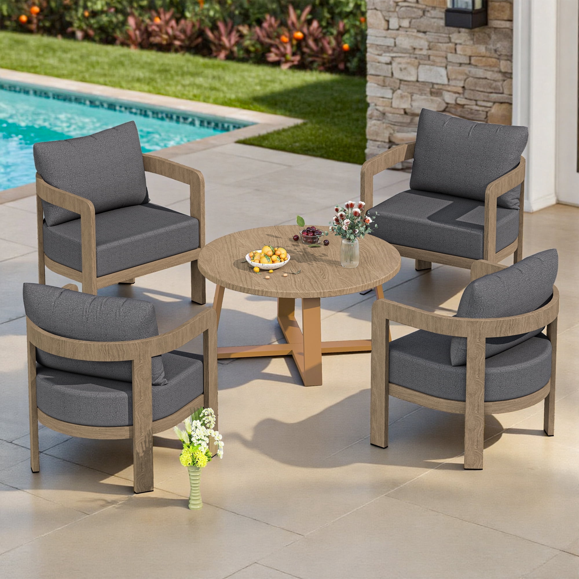 COMLAX FIELD Outdoor Furniture Set, 5-Piece Metal Patio Conversation Set with 6" Thick Cushions, Outdoor Chairs and Table Set