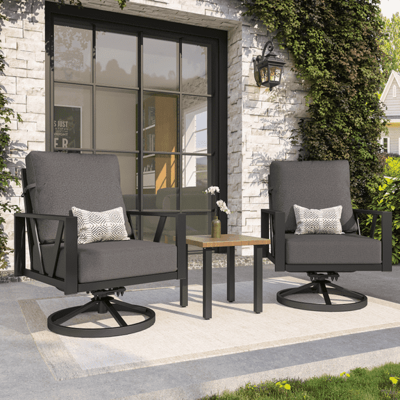 COMLAX FIELD Outdoor Swivel Rocking Chairs Set, 3-Piece Patio Furniture Set with Thick Cushions, Outdoor Conversation Bistro Set