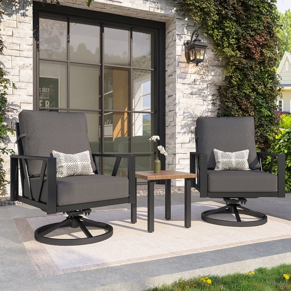 COMLAX FIELD Outdoor Swivel Rocking Chairs Set, 3-Piece Patio Furniture Set with Thick Cushions, Outdoor Conversation Bistro Set