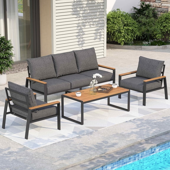 COMLAX FIELD Patio Furniture Set, 4-Piece Outdoor Furniture Patio Conversation Set with High Back