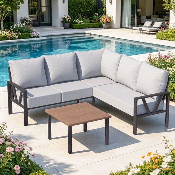COMLAX FIELD Patio Furniture Set, 6-Piece Outdoor Couch Sectional, L Shaped Patio Corner Sofa, Outdoor Conversation Set