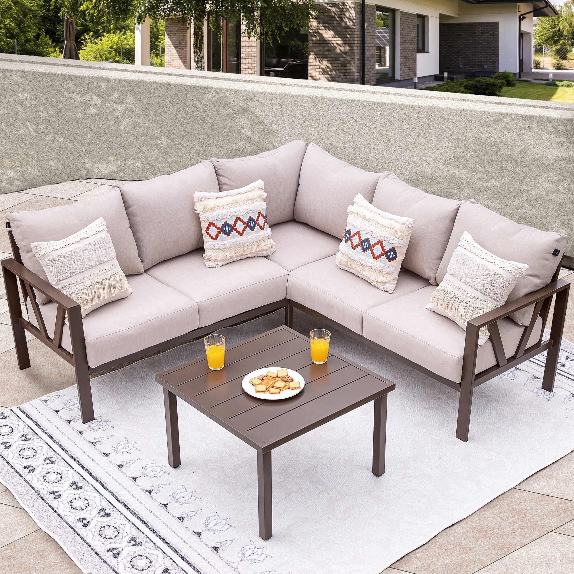 COMLAX FIELD Patio Furniture Set, 6-Piece Outdoor Couch Sectional, L Shaped Patio Corner Sofa, Outdoor Conversation Set