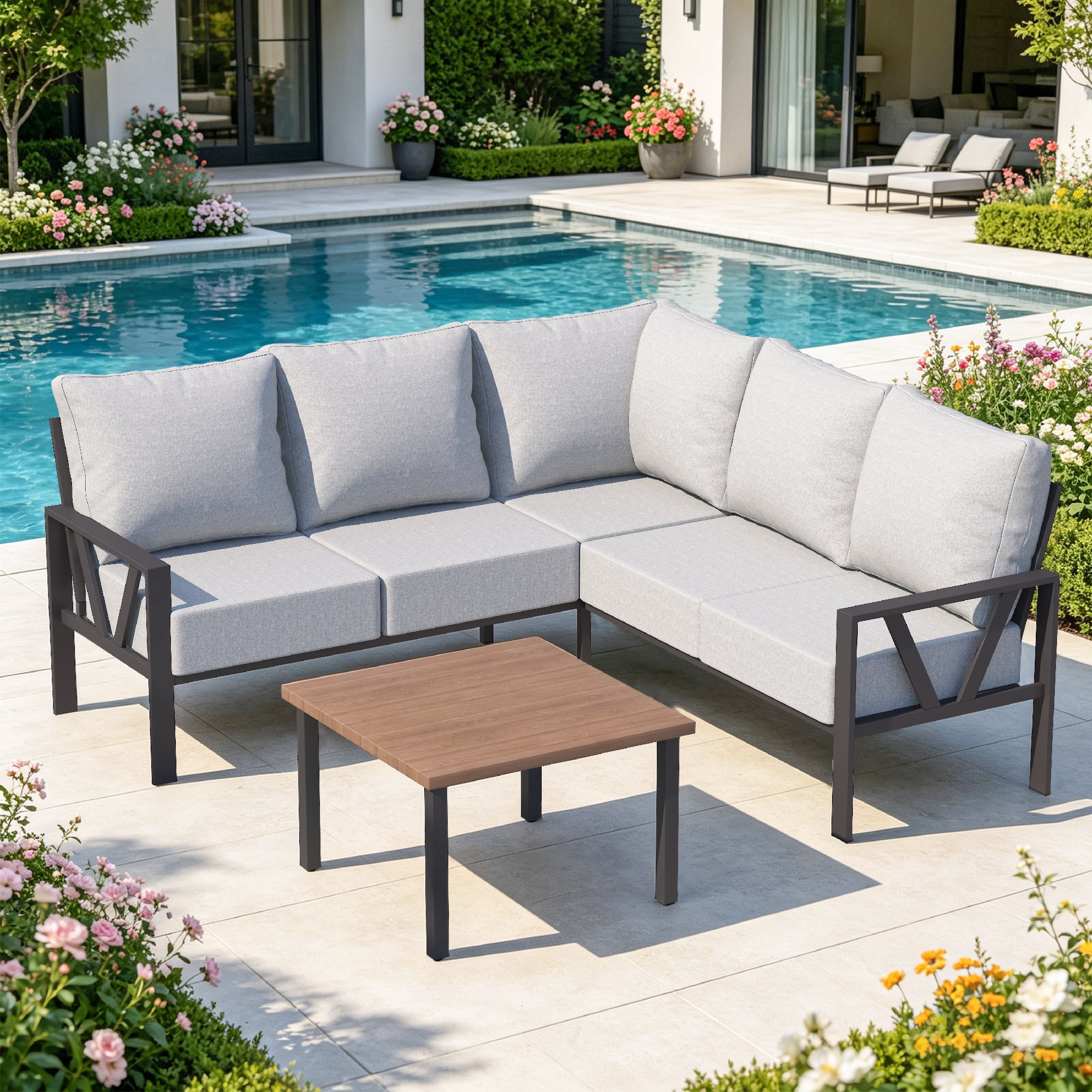 COMLAX FIELD Patio Furniture Set, 6-Piece Outdoor Couch Sectional, L Shaped Patio Corner Sofa, Outdoor Conversation Set