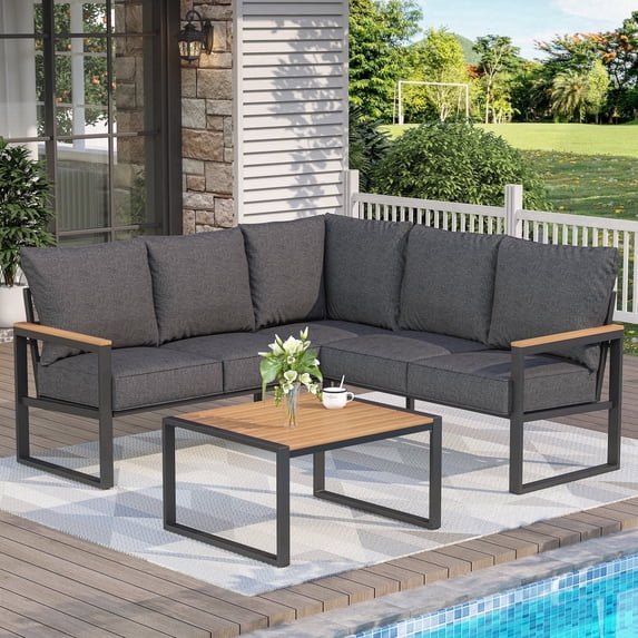 COMLAX FIELD Patio Furniture Set, 6-Piece Outdoor Sectional Sofa Set, L Shape Patio Conversation Set, Outdoor Couch with Coffee Table
